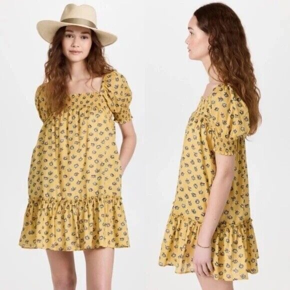 Tory Burch Dresses & Skirts - Tory Burch sz Medium Smocked Floral Print Mini Dress Yellow Garden Rose $398